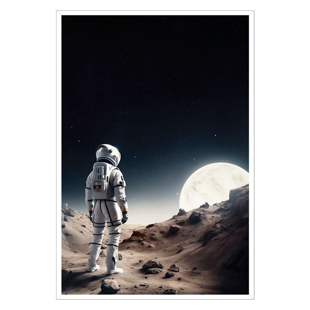 Quadro Decorativo Astronauta E Lua Moldura Cx Alta 40x60 Titulos Moldura Branca - 1