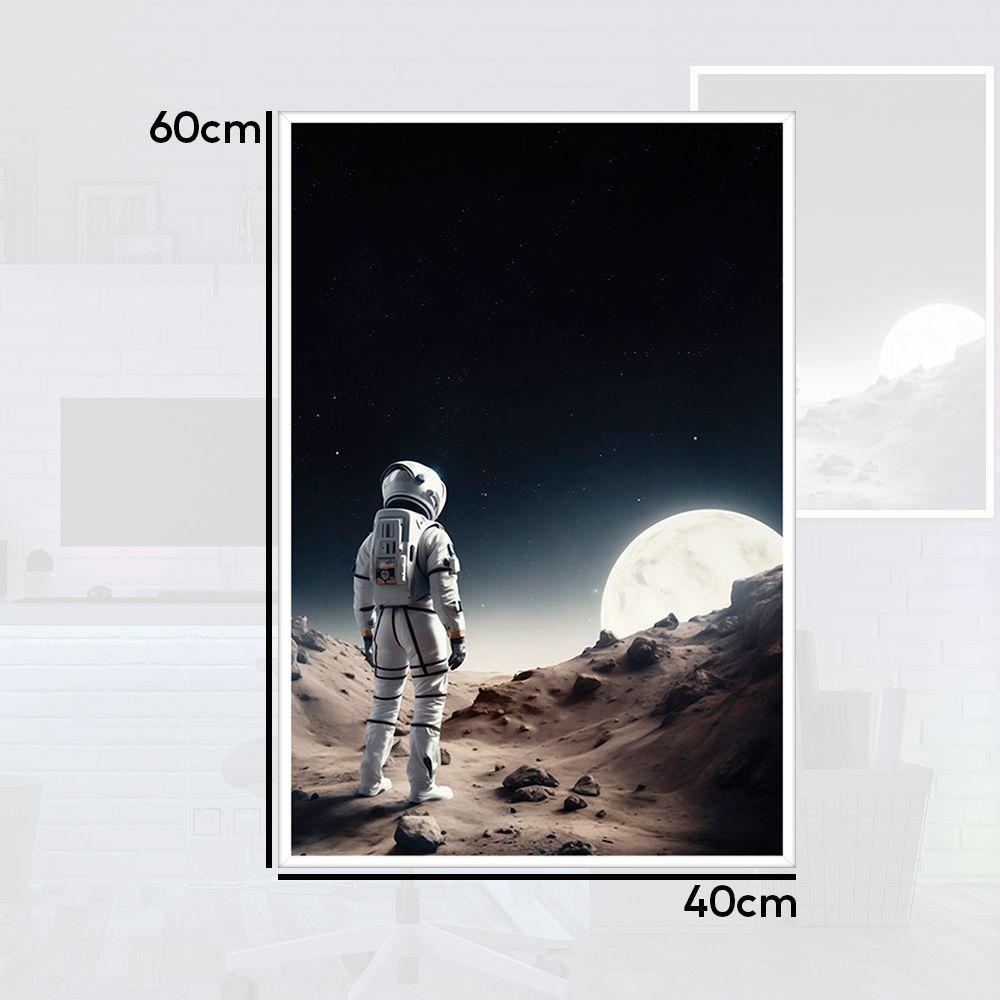 Quadro Decorativo Astronauta E Lua Moldura Cx Alta 40x60 Titulos Moldura Branca - 2