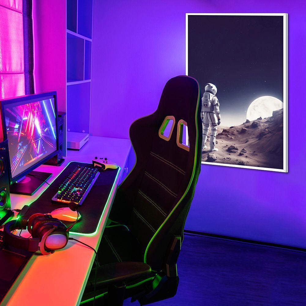 Quadro Decorativo Astronauta E Lua Moldura Cx Alta 40x60 Titulos Moldura Branca - 4