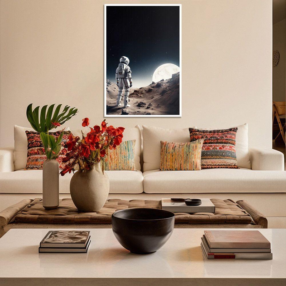 Quadro Decorativo Astronauta E Lua Moldura Cx Alta 40x60 Titulos Moldura Branca - 6