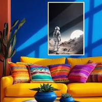 Quadro Decorativo Astronauta E Lua Moldura Cx Alta 40x60 Titulos Moldura Branca - 8