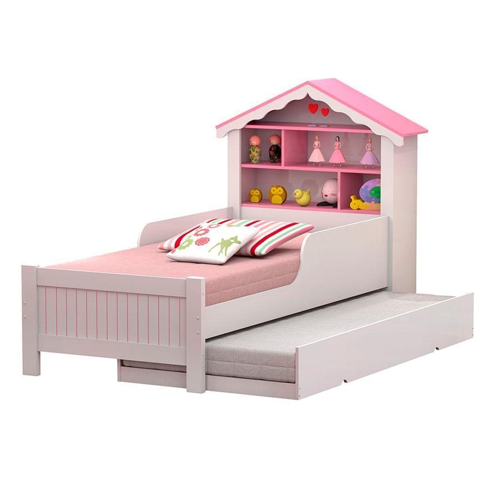 Bicama Solteiro Menina Casa De Princesa Infantil Branco Rosa - 1