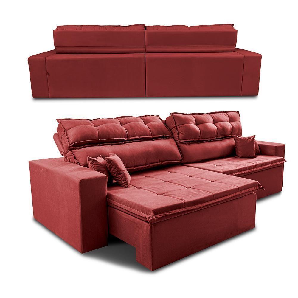 Sofá Retrátil E Reclinável 2,52m Luxos Cama Inbox Velusoft Vermelho - 3