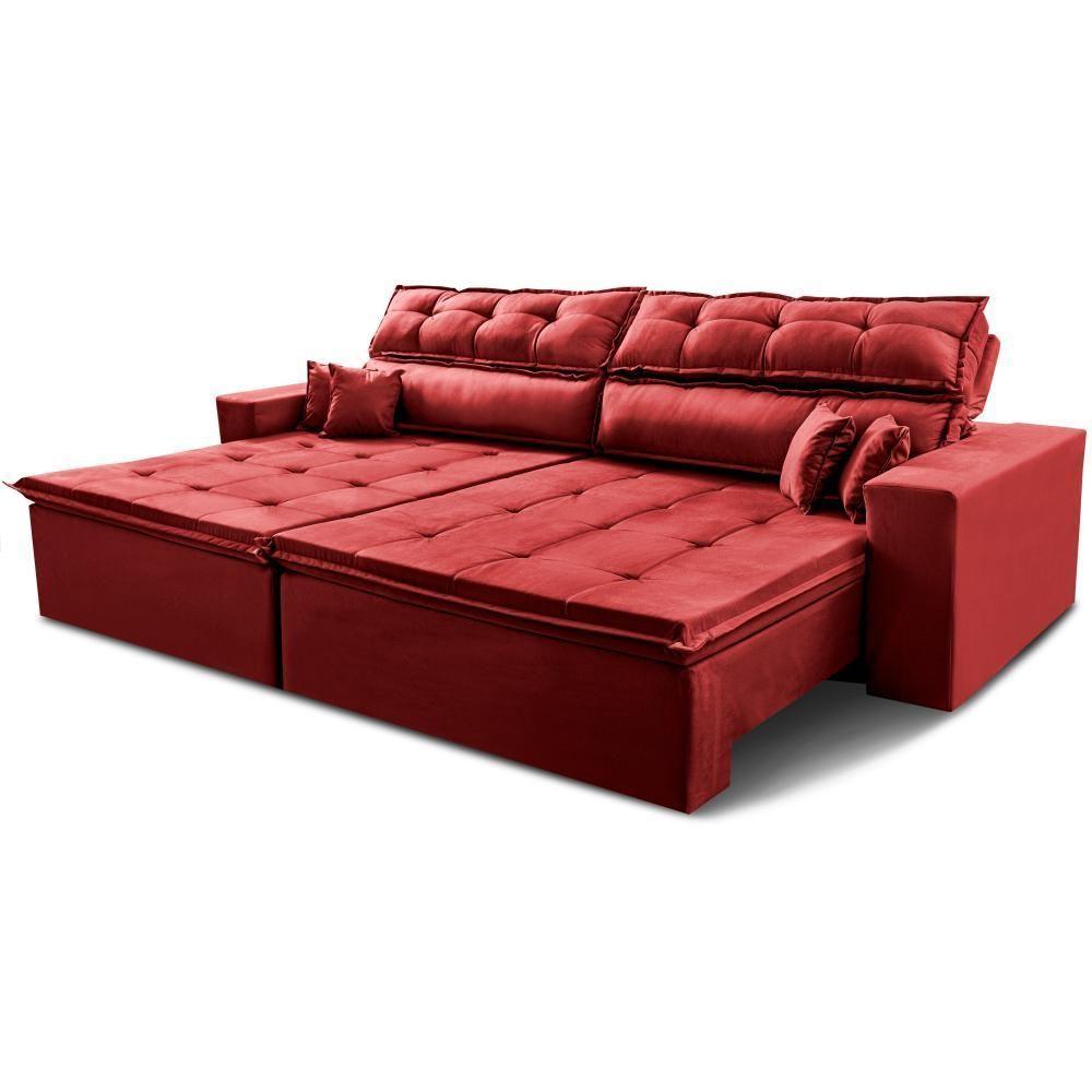 Sofá Retrátil E Reclinável 2,32m Luxos Cama Inbox Velusoft Vermelho - 10