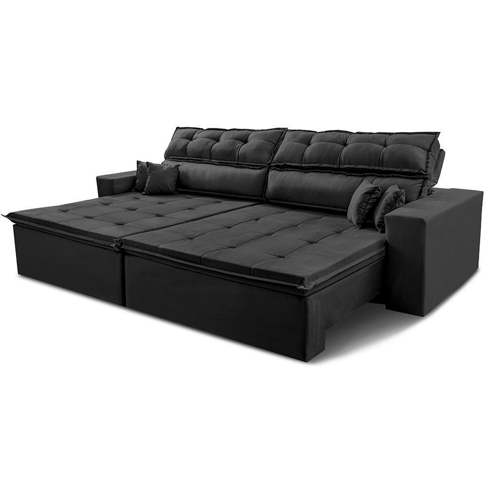 Sofá Retrátil E Reclinável 2,92m Luxos Cama Inbox Velusoft Preto - 8