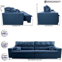 Sofá Retrátil E Reclinável 2,92m Luxos Cama Inbox Velusoft Azul - 2