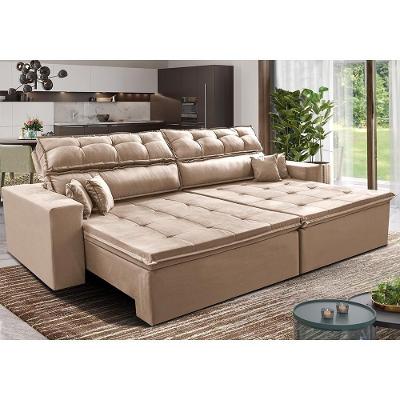 Sofá Retrátil E Reclinável 2,52m Luxos Cama Inbox Velusoft Bege