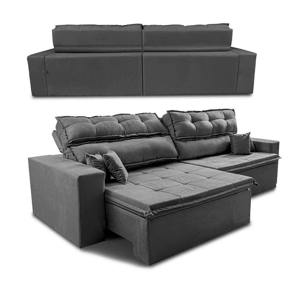 Sofá Retrátil E Reclinável 2,02m Luxos Cama Inbox Velusoft Cinza - 6