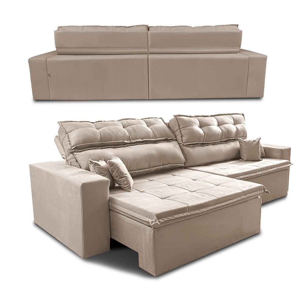 Sofá Retrátil E Reclinável 2,32m Luxos Cama Inbox Velusoft Bege - 3