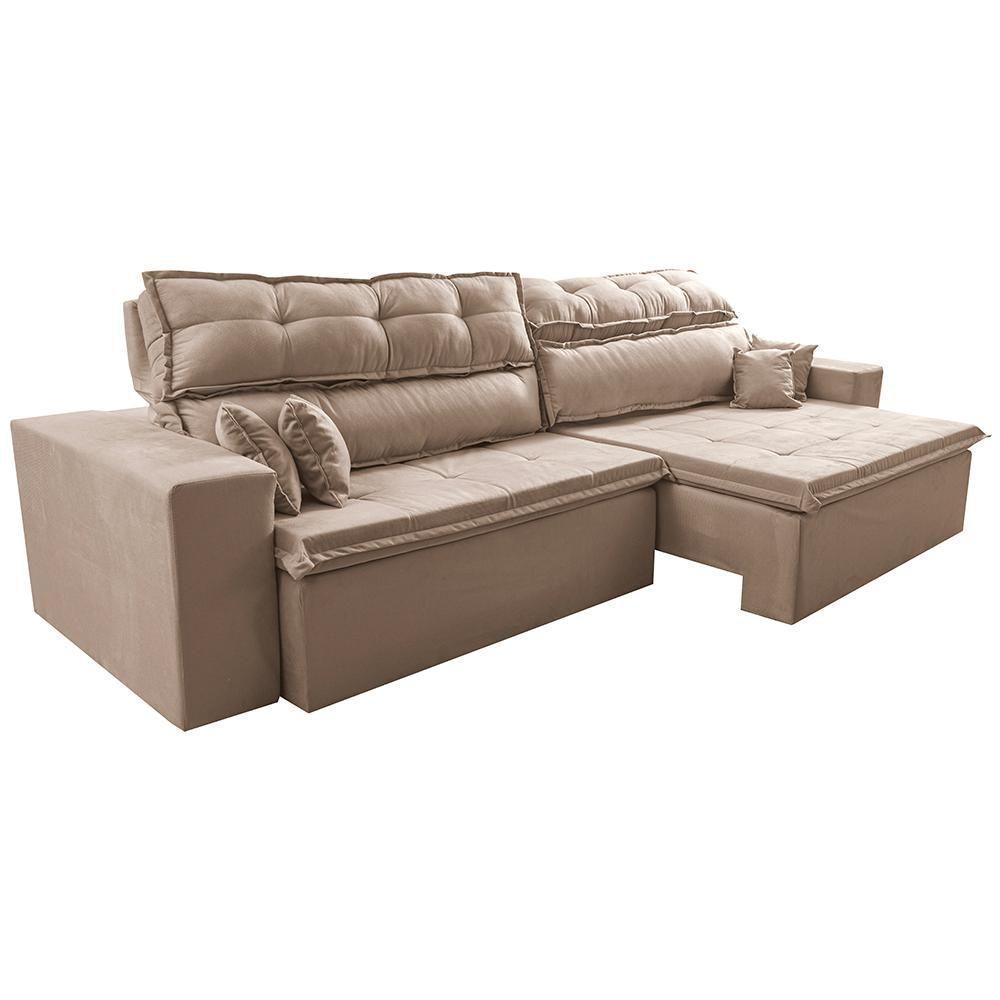 Sofá Retrátil E Reclinável 2,92m Luxos Cama Inbox Velusoft Bege - 3