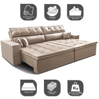 Sofá Retrátil E Reclinável 2,92m Luxos Cama Inbox Velusoft Bege