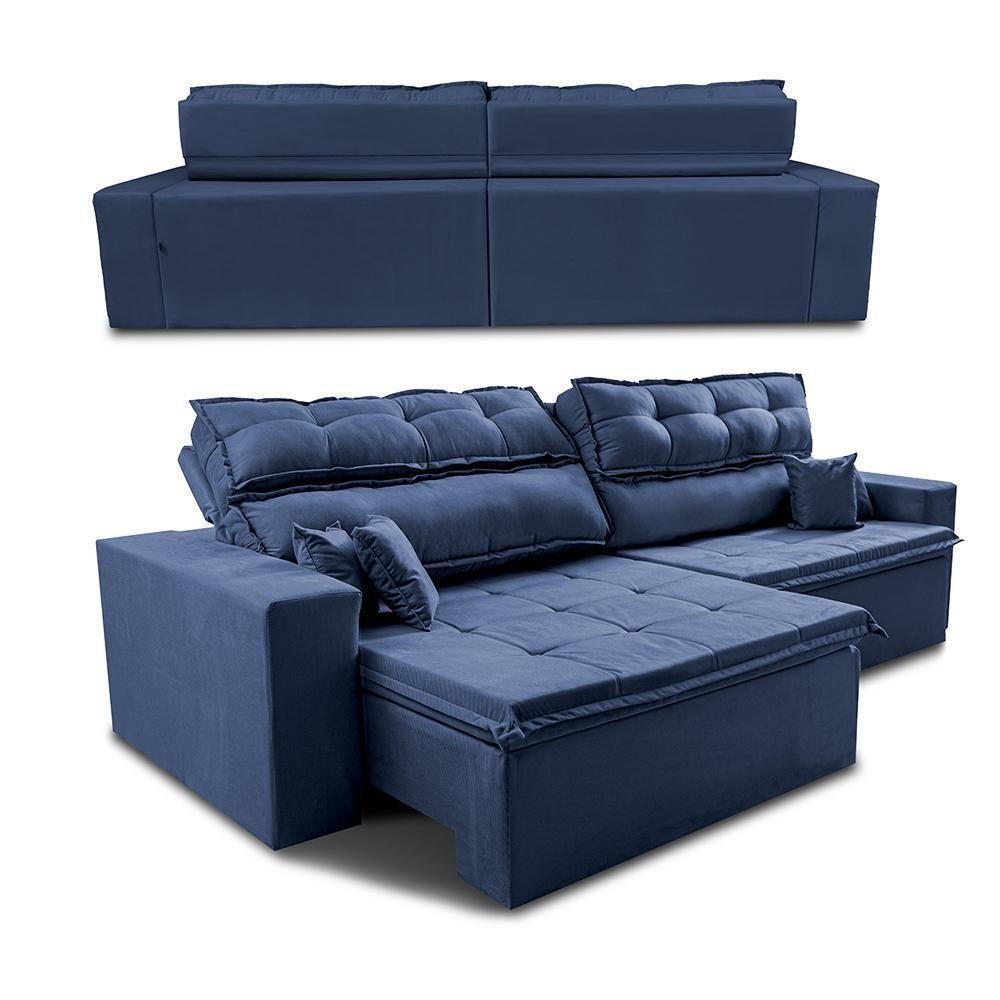 Sofá Retrátil E Reclinável 2,72m Luxos Cama Inbox Velusoft Azul - 2