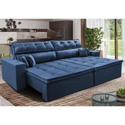 Sofá Retrátil E Reclinável 2,72m Luxos Cama Inbox Velusoft Azul