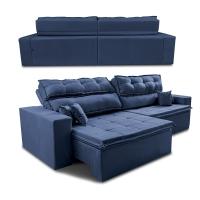 Sofá Retrátil E Reclinável 2,72m Luxos Cama Inbox Velusoft Azul - 2
