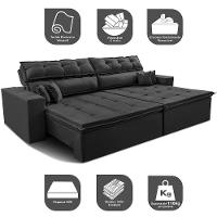 Sofá Retrátil E Reclinável 2,52m Luxos Cama Inbox Velusoft Preto - 2