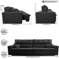 Sofá Retrátil E Reclinável 2,52m Luxos Cama Inbox Velusoft Preto