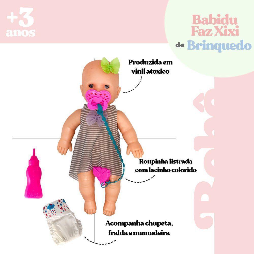 Boneca Babidu Faz Xixi Fralda Quando Bebe água E Acessórios - 3