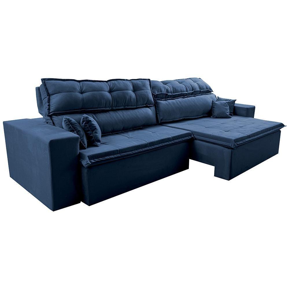 Sofá Retrátil E Reclinável 2,32m Luxos Cama Inbox Velusoft Azul - 4