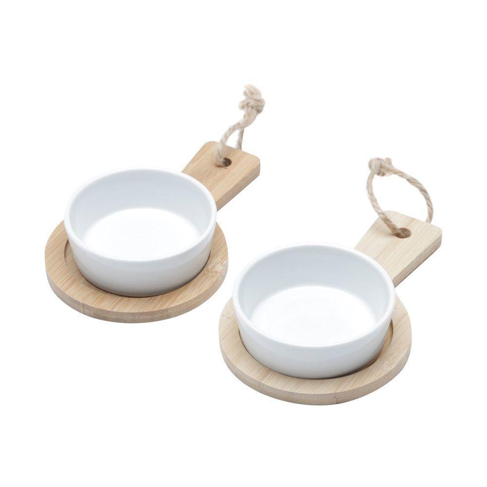 Conjunto Com 2 Bandejas De Bambu Com 2 Molheiras De Cerâmica 6768 Lyor - 1