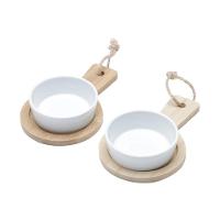 Conjunto Com 2 Bandejas De Bambu Com 2 Molheiras De Cerâmica 6768 Lyor - 1