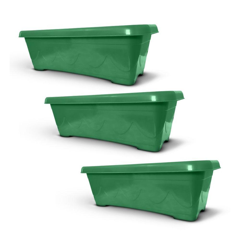Vaso Floreira Plástico Retangular 50cm (3un) Verde - 1
