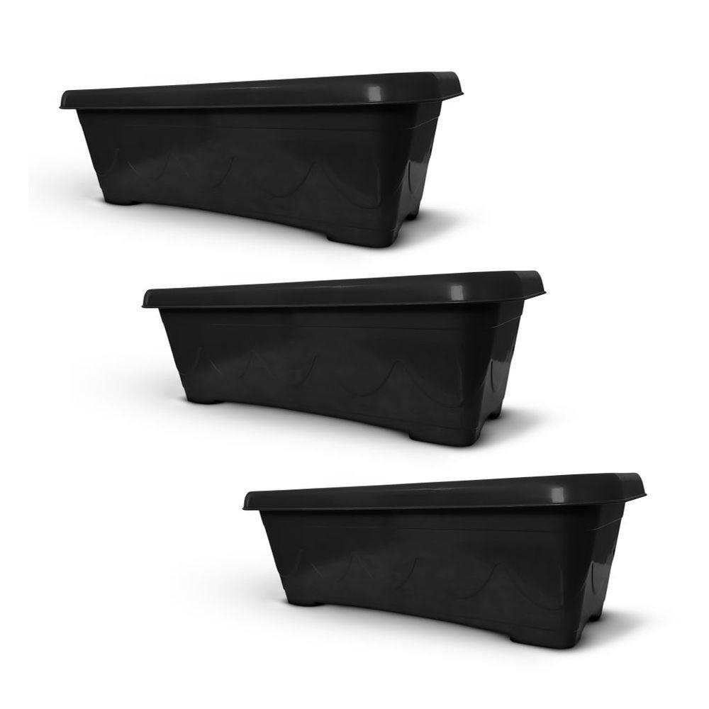 Vaso Floreira Plástico Retangular 50cm (3un) Preto - 1