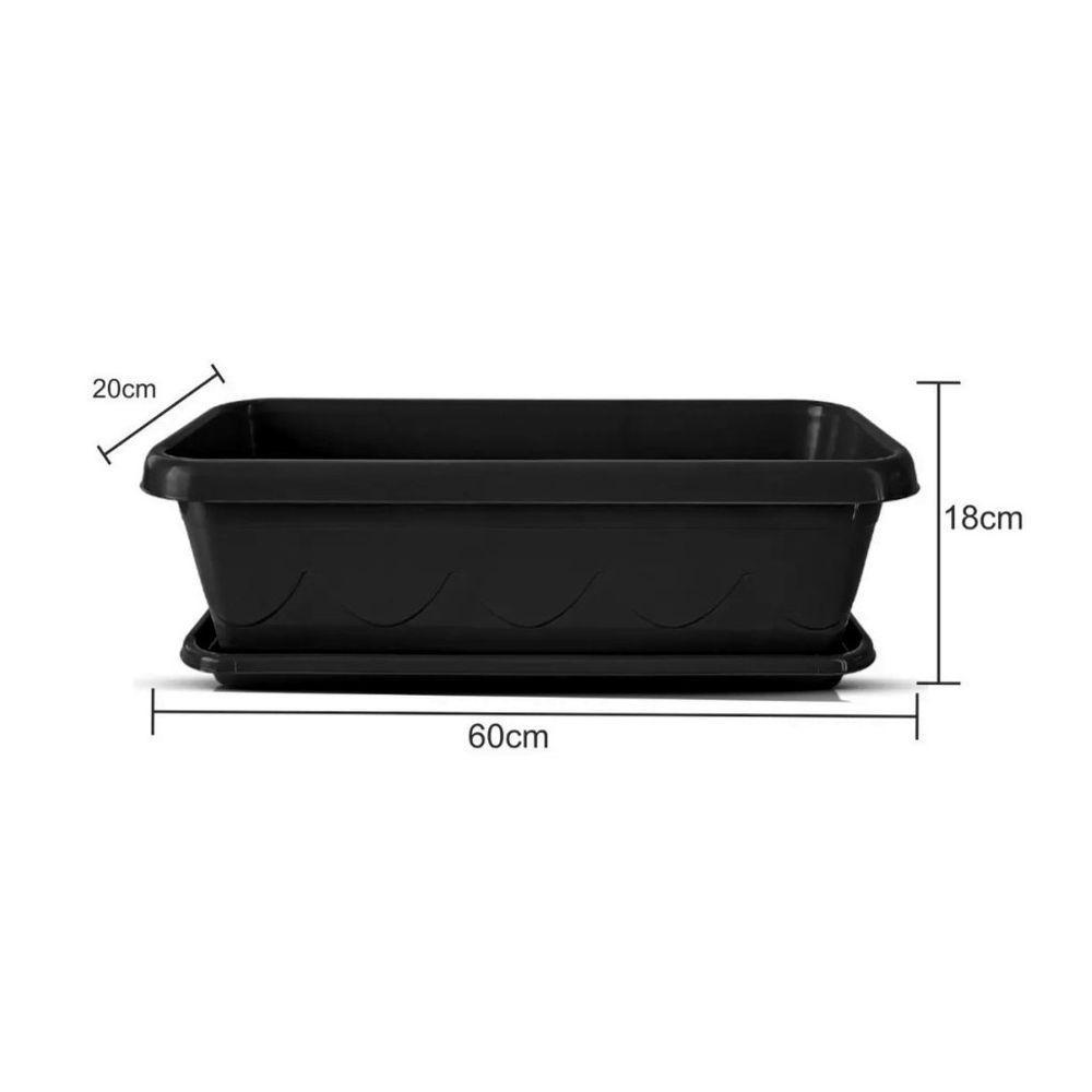 Vaso Floreira Plástico Com Prato 60cm (3un) Preto - 3