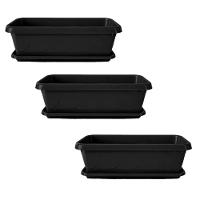 Vaso Floreira Plástico Com Prato 60cm (3un) Preto - 1