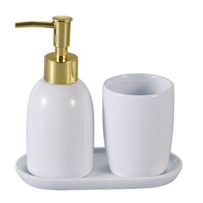 Conjunto 03 Peças Para Banheiro Cerâmica Londres Branco E Dourado 4505 - Lyor