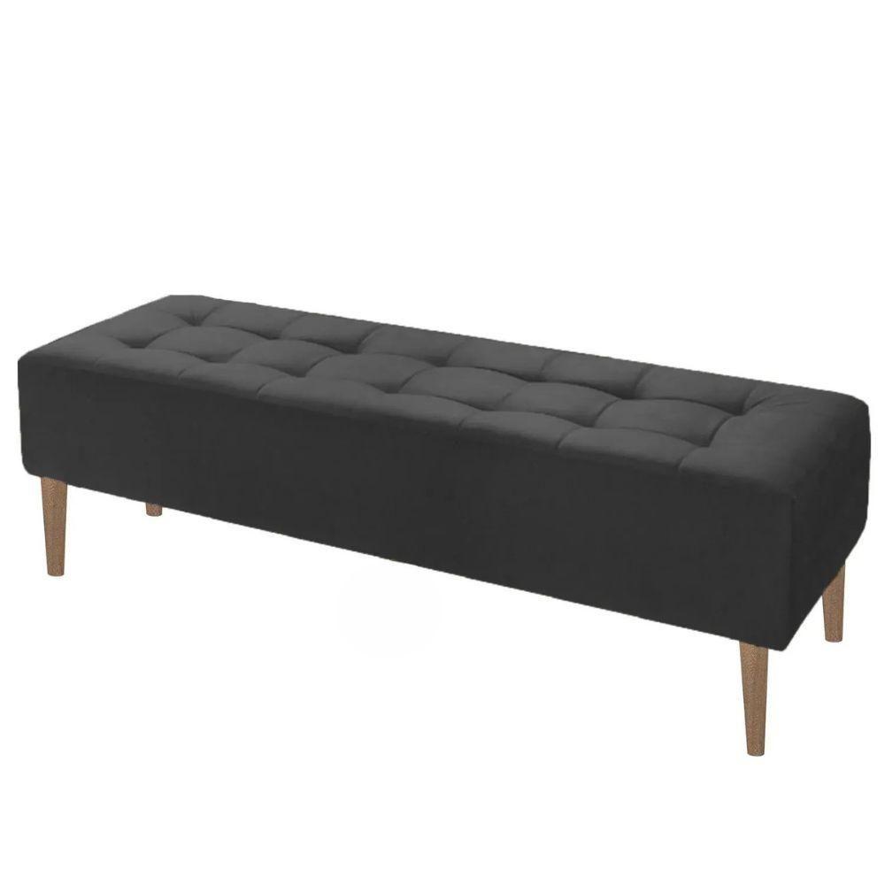 Puff Recamier Duque Veludo Preto Com Pés Em Madeira 1,40 M - 1