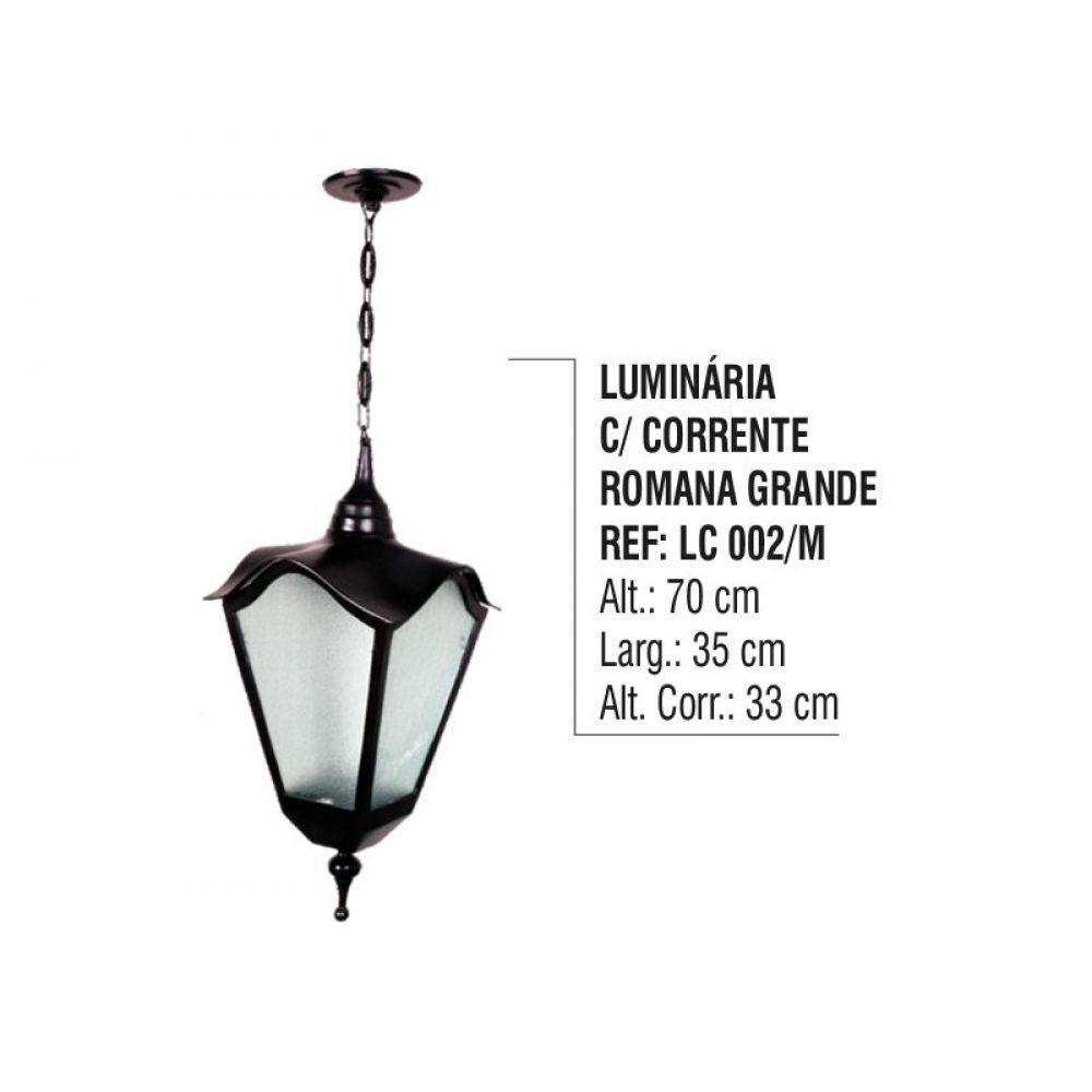 Luminária Externa Interna Romana Grande c/ Corrente Alumínio - 2