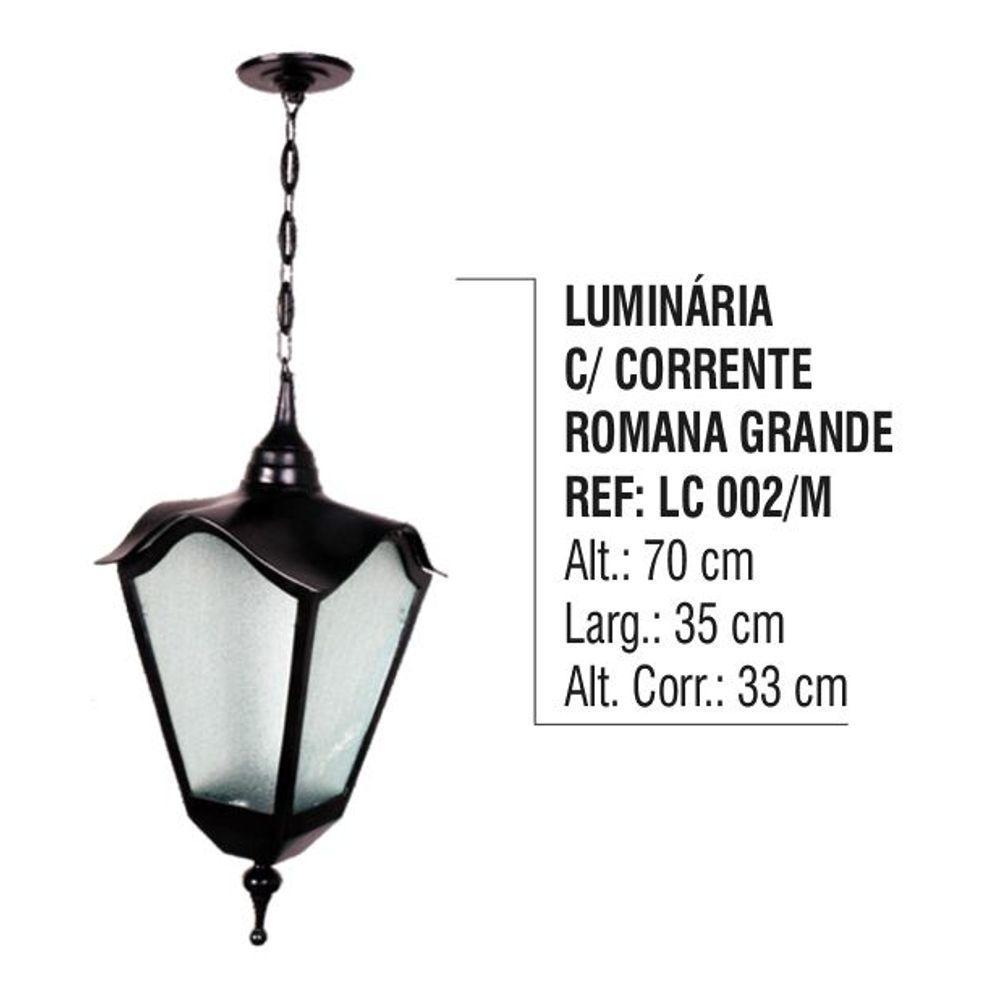 Luminária Externa Interna Romana Grande c/ Corrente Alumínio - 4
