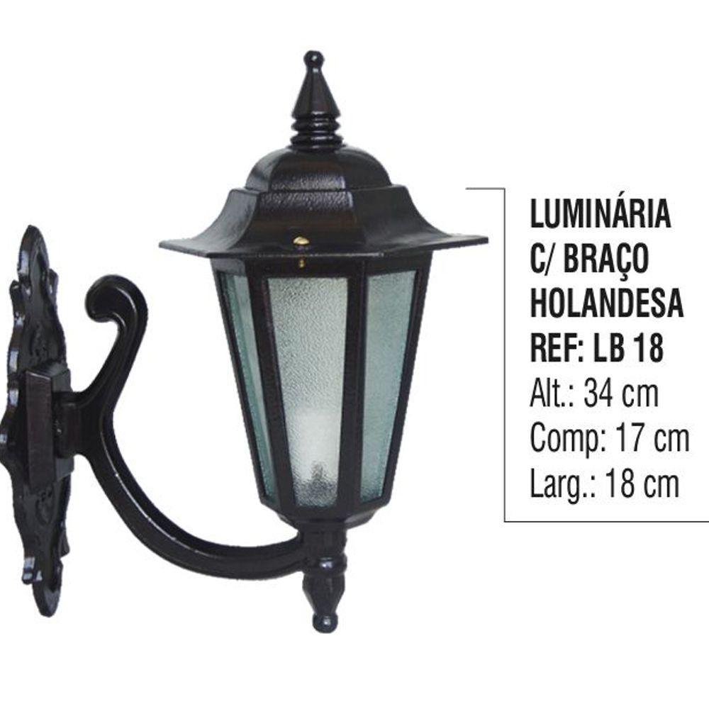Luminária Holandesa com Braço Externa interna Alumínio 34cm - 5