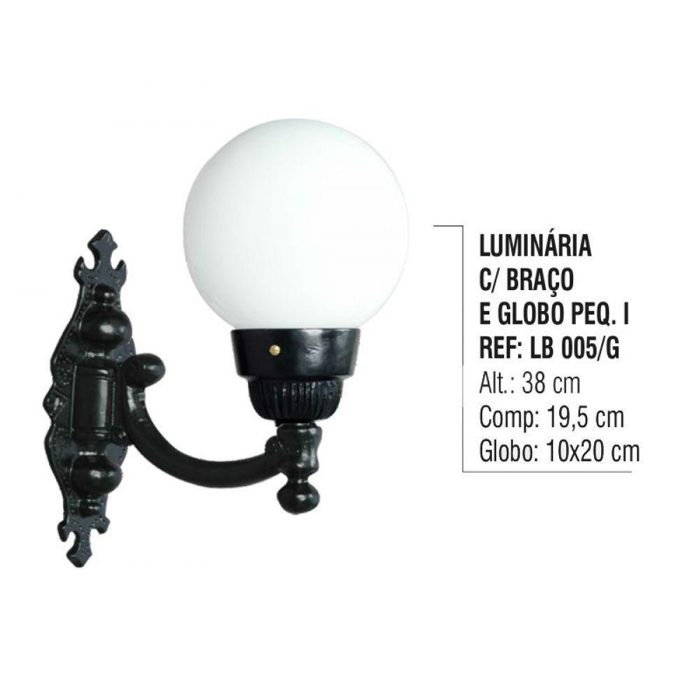Luminária Globo Pequena 1 com Braço Externa Alumínio 38cm - 2