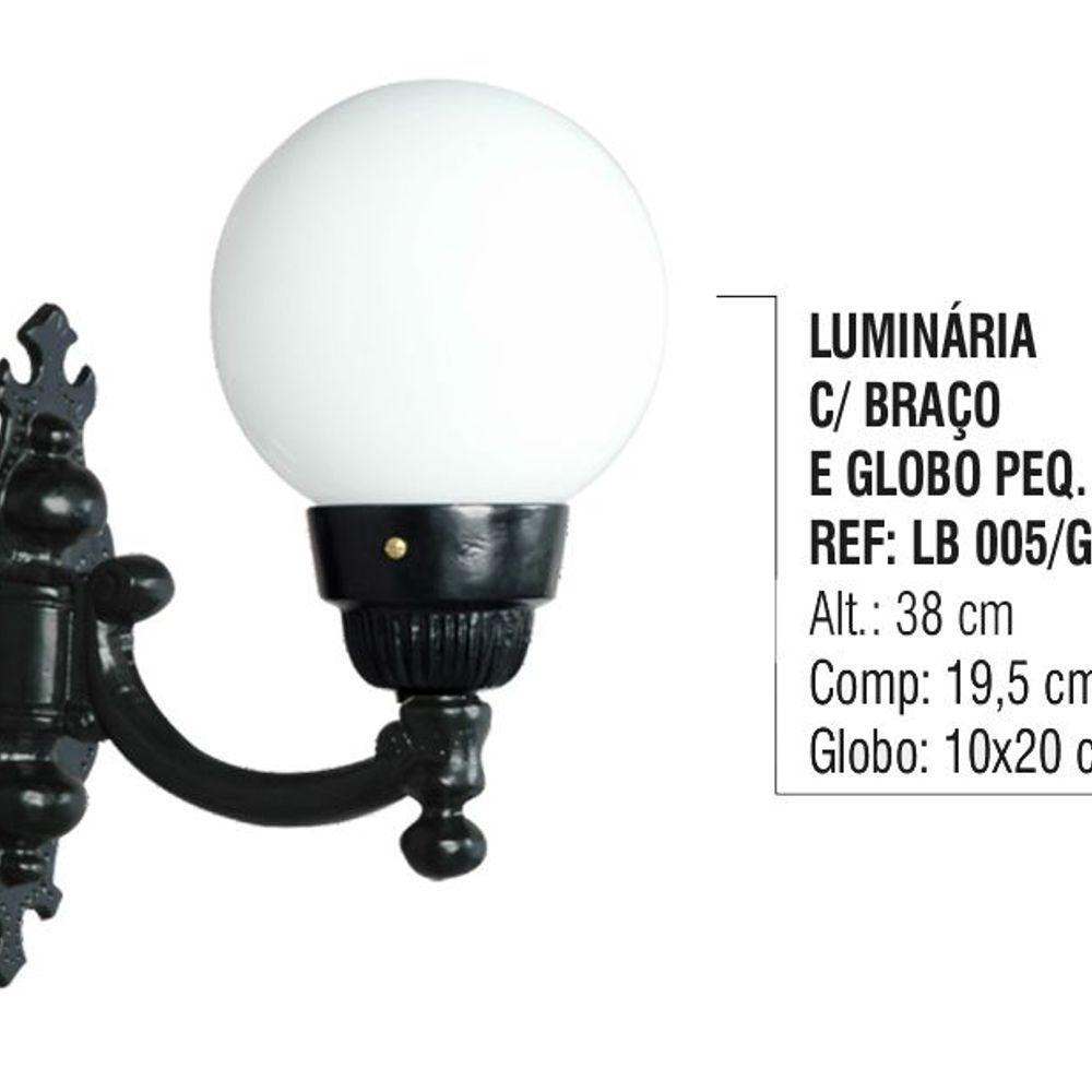 Luminária Globo Pequena 1 com Braço Externa Alumínio 38cm - 5