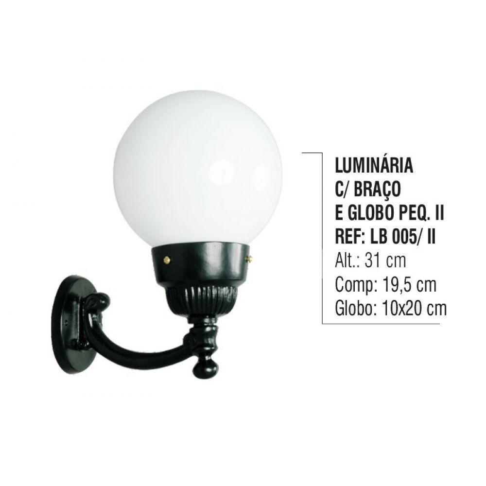 Luminária Globo Pequena 2 com Braço Externa Alumínio 31cm - 2