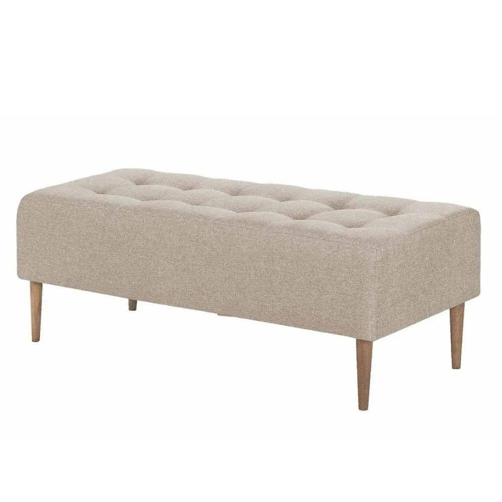 Puff Recamier Duque Linho Bege Com Pés Em Madeira 1,40 M - 1
