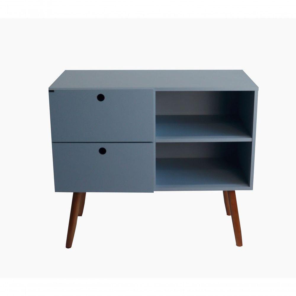 Aparador 02 Gavetas 1 Nicho Com Pés Palito Azul Sereno - Mdf Arauco - 1