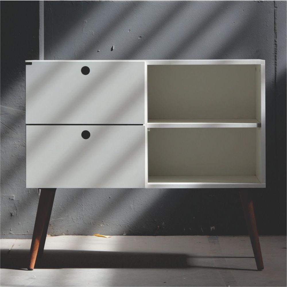 Aparador 02 Gavetas 1 Nicho Com Pés Palito Branco Real - Mdf Arauco - 3