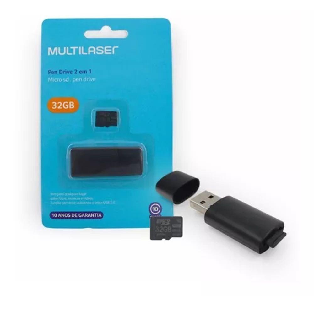 Cartão De Memória Multilaser 32g Com Adaptador Usb 2 Em 1 - 1