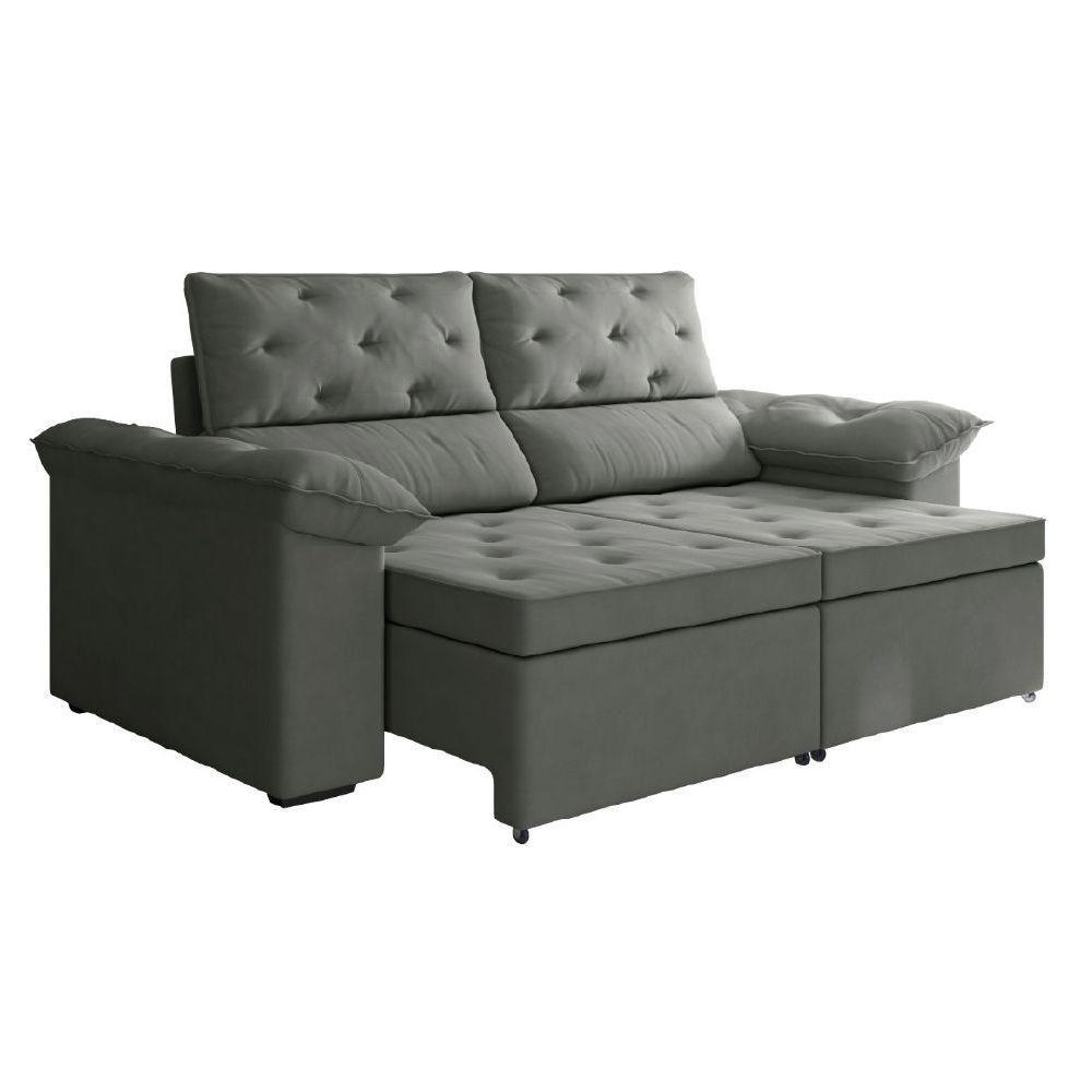 Sofá Retrátil 2 Lugares 1,50m Inglaterra Suede Cinza Selmer Cinza - 1