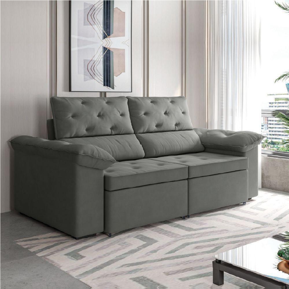 Sofá Retrátil 2 Lugares 1,50m Inglaterra Suede Cinza Selmer Cinza - 2