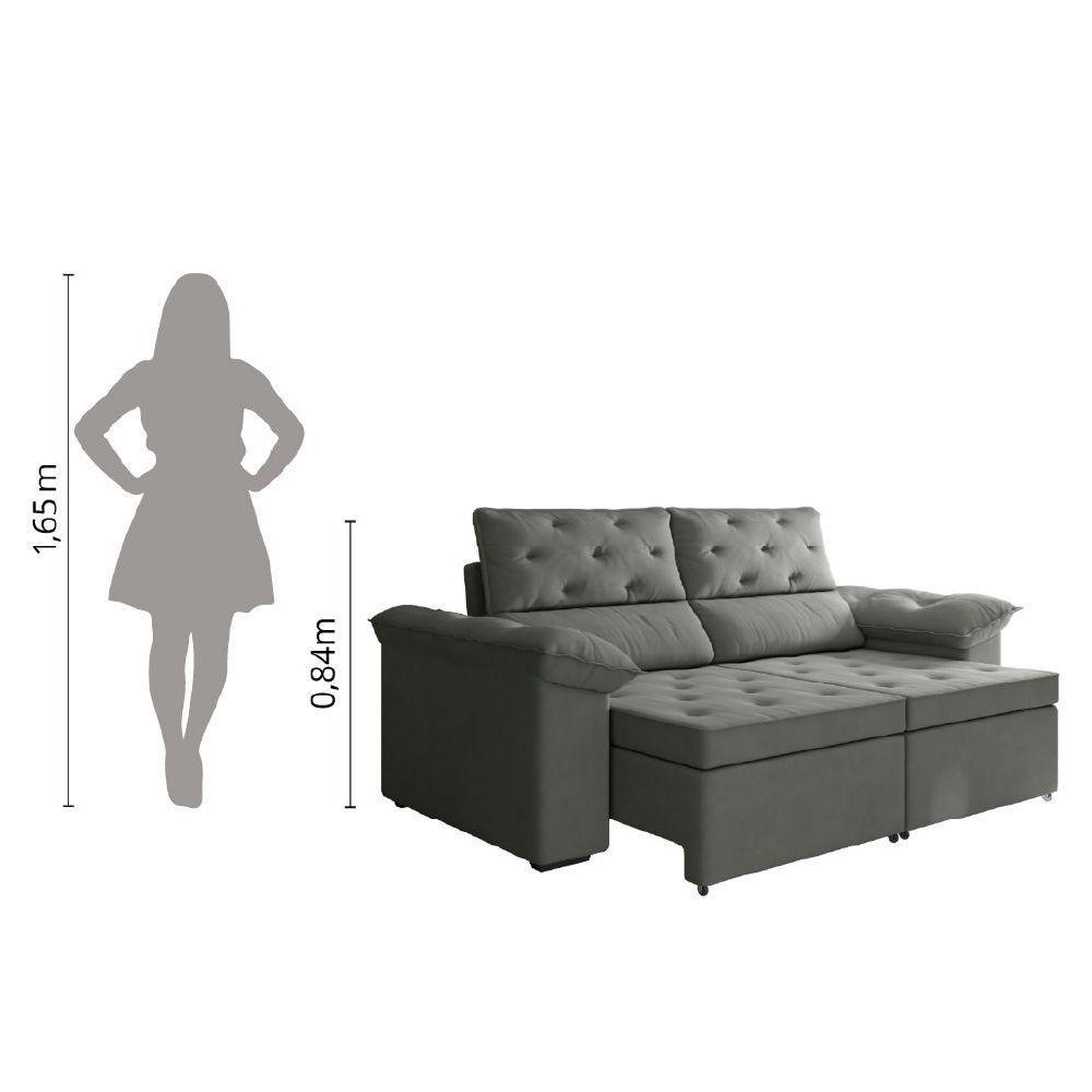 Sofá Retrátil 2 Lugares 1,50m Inglaterra Suede Cinza Selmer Cinza - 3
