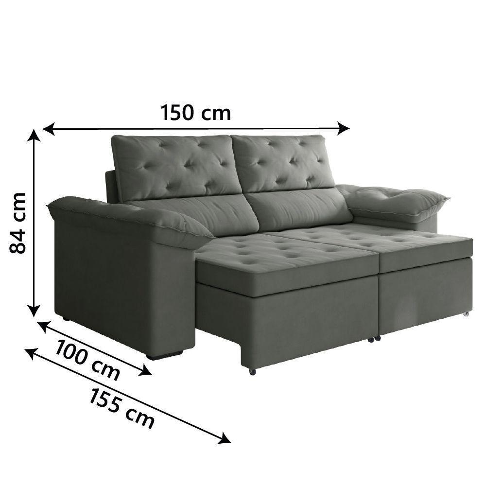 Sofá Retrátil 2 Lugares 1,50m Inglaterra Suede Cinza Selmer Cinza - 5