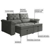 Sofá Retrátil 2 Lugares 1,50m Inglaterra Suede Cinza Selmer Cinza