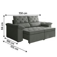 Sofá Retrátil 2 Lugares 1,50m Inglaterra Suede Cinza Selmer Cinza - 5