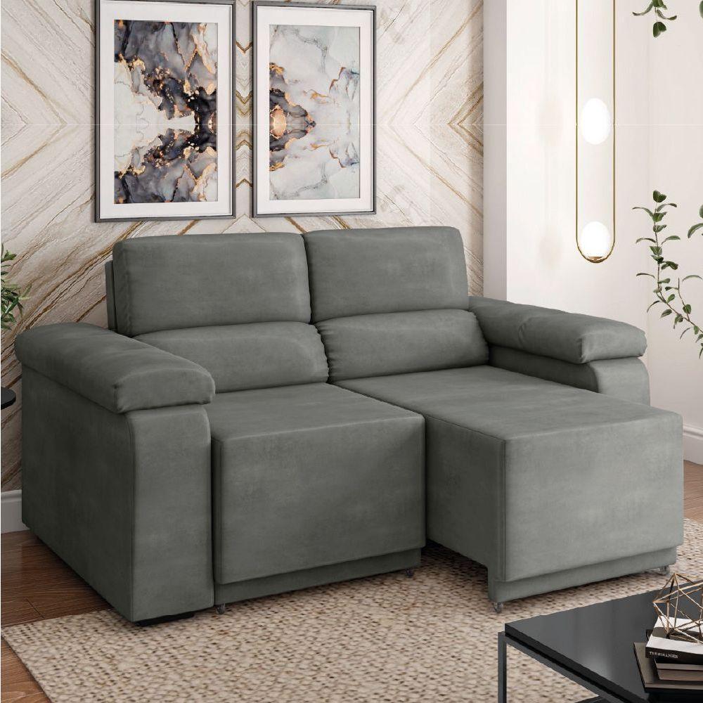 Sofá Desmontável Retrátil 2 Lugares 1,50m Fox Suede Cinza Selmer Cinza - 2