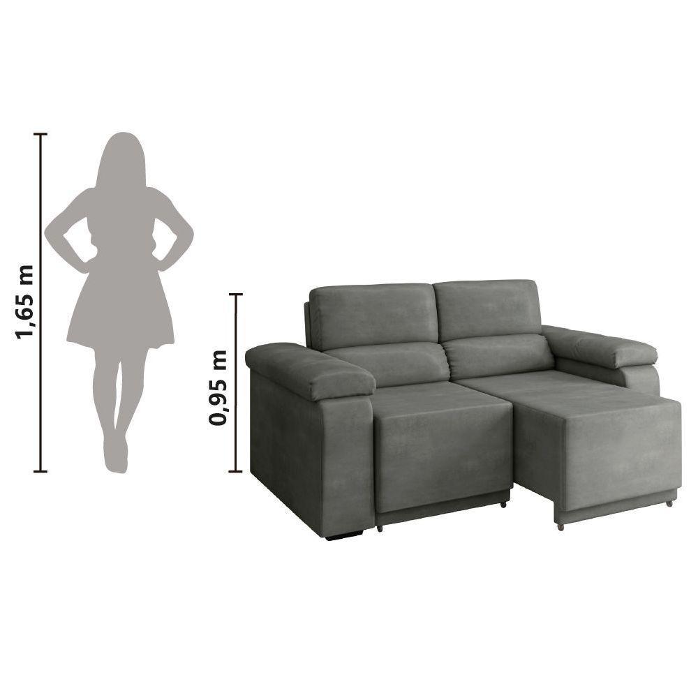 Sofá Desmontável Retrátil 2 Lugares 1,50m Fox Suede Cinza Selmer Cinza - 5