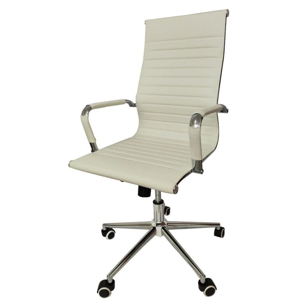 Cadeira Giratória Alta Office Esteirinha Rivatti Em Pu Branco Base Rodízio Cromado - 1