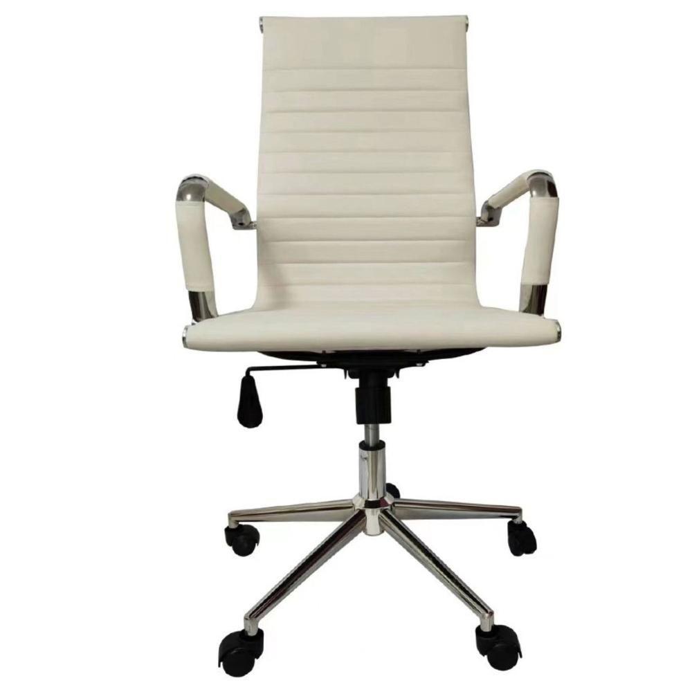 Cadeira Giratória Alta Office Esteirinha Rivatti Em Pu Branco Base Rodízio Cromado - 3